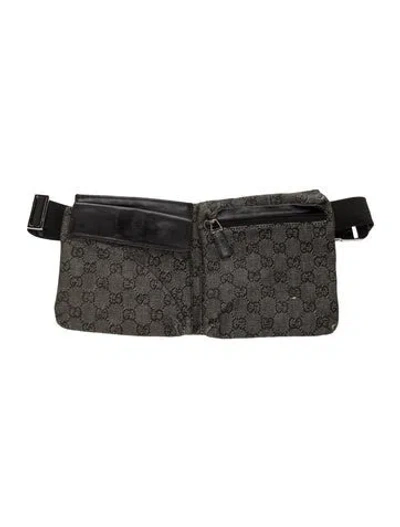Pre-owned Gucci Gg Canvas Gg Canvas Double Pocket Belt Bag In Black