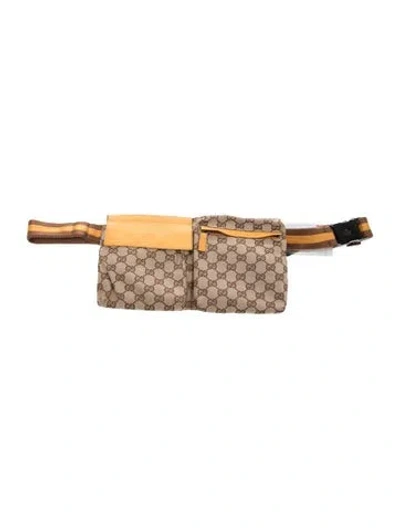 Pre-owned Gucci Gg Canvas Gg Canvas Double Pocket Belt Bag In Brown