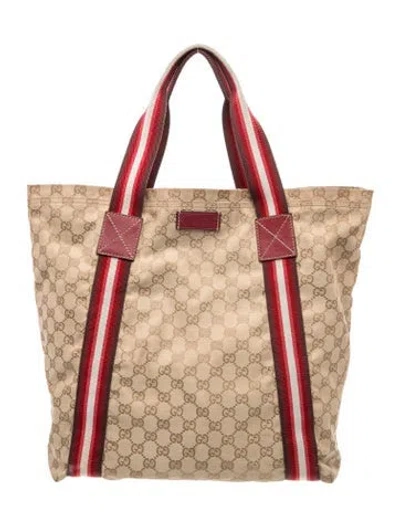 Pre-owned Gucci Gg Canvas Gg Canvas Sherry Line Tote Bag In Neutrals