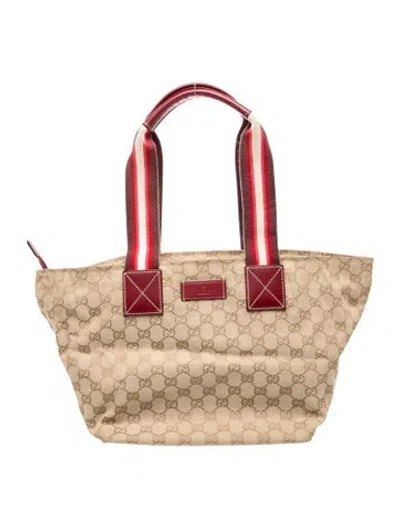Pre-owned Gucci Gg Canvas Gg Canvas Sherry Line Tote Bag In Red