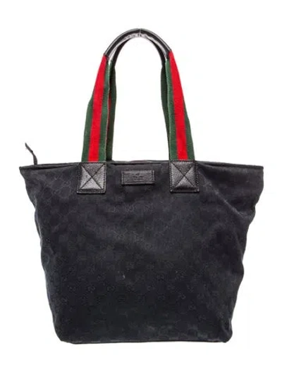 Pre-owned Gucci Gg Canvas Gg Canvas Sherry Line Tote Medium In Black