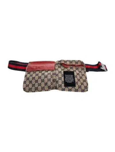 Pre-owned Gucci Gg Canvas Gg Canvas Web Double Pocket Belt Bag In Silver
