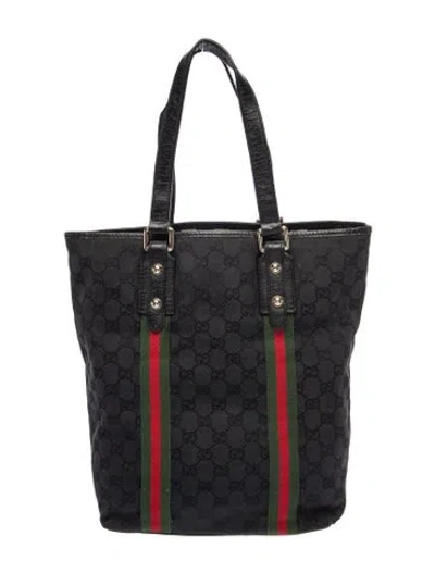 Pre-owned Gucci Gg Canvas Gg Canvas Web Tote In Black