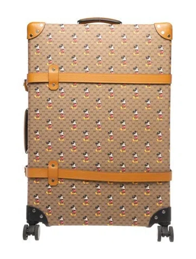 Pre-owned Gucci Gg Canvas Globe Trotter Carry On Suitcase In Neutral