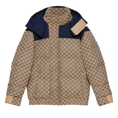 Pre-owned Gucci Gg Canvas Goose Down Jacket 'gg Canvas/blue' | Tan | Men's Size 52 In Brown
