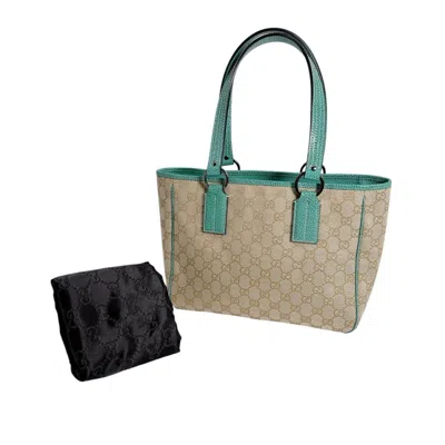 Pre-owned Gucci Gg Canvas Green Gg Canvas Tote Bag ()