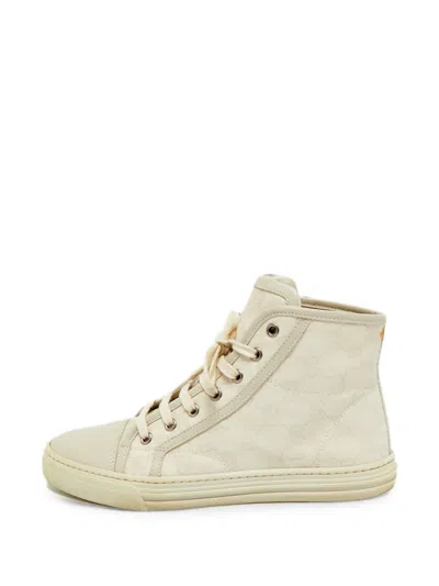 Pre-owned Gucci Gg Canvas High-top Sneakers In Neutral