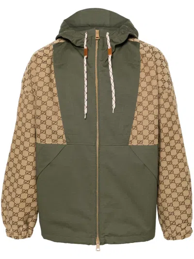 Gucci Gg Logo Canvas Jacket In Green