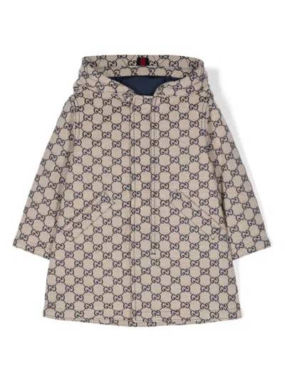 Gucci Babies' Gg Canvas Hooded Jacket In Neutrals