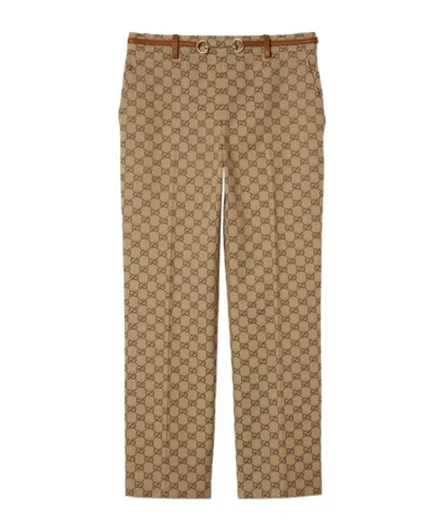 Gucci Gg Canvas Horse Button Trousers In Brown