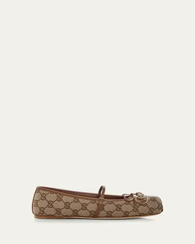 GUCCI GG CANVAS HORSEBIT BALLERINA FLATS