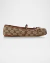 Gucci Horsebit-detailed Leather-trimmed Canvas-jacquard Ballet Flat In Beige Ebony Sundial
