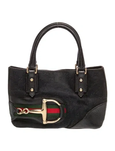 Pre-owned Gucci Gg Canvas Horsebit Hasler Tote Bag In Black
