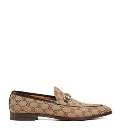 Gucci Gg Canvas Horsebit Loafers In Beige Ebony Cocoa
