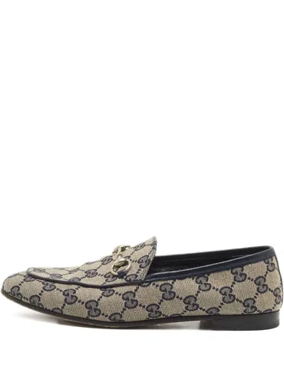Pre-owned Gucci Gg-canvas Horsebit Loafers In Neutral