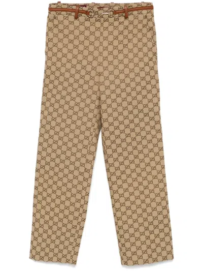 Gucci Gg-canvas Horsebit Trousers In Brown