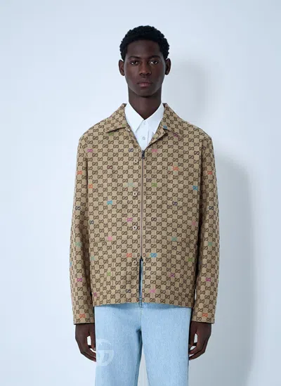 Gucci Men Gg Canvas Jacket In Brown