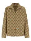 Gucci Beige Shirt With Spread Collar And Two Front Welt Pockets In Gg Canvas Man In Brown