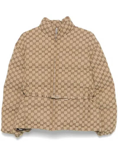 Gucci Gg Fabric Bomber Jacket In Brown