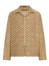 Gucci Beige Shirt With Spread Collar And Two Front Welt Pockets In Gg Canvas Man In Sand