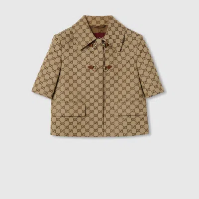 Gucci Gg Canvas Jacket With Horsebit In Beige