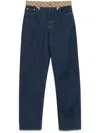 Gucci High-waist Boyfriend Pants With Logo Waistband In Blue