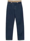 Gucci High-waist Boyfriend Pants With Logo Waistband In Blue