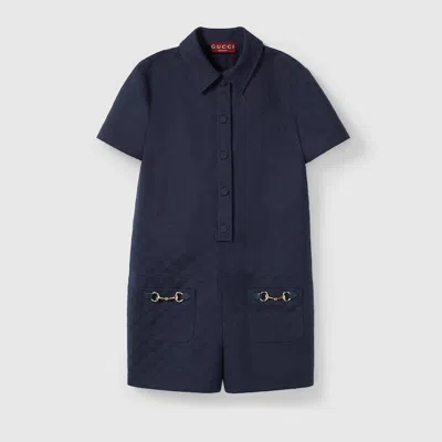 Gucci Gg Canvas Jumpsuit With Horsebit In Navy