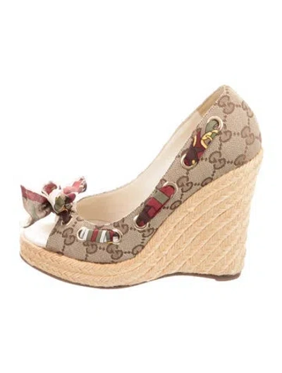 Pre-owned Gucci Gg Canvas Jute Espadrilles In Brown
