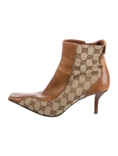 Pre-owned Gucci Gg Canvas Leather Boots In Brown