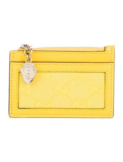 Pre-owned Gucci Gg Canvas Leather Card Holder In Yellow