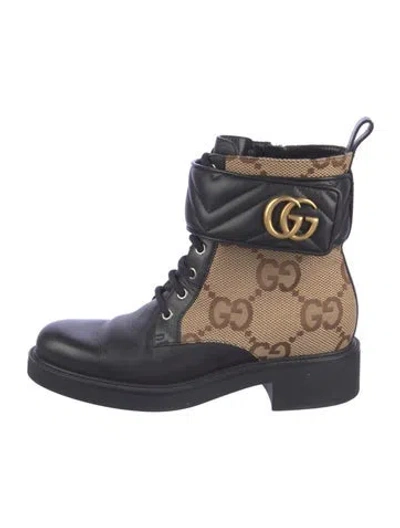 Pre-owned Gucci Gg Canvas Leather Combat Boots In Neutral