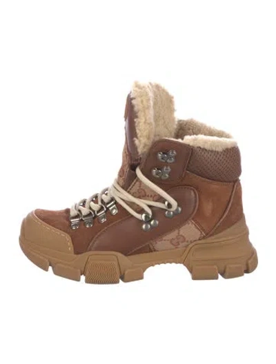 Pre-owned Gucci Gg Canvas Leather Hiking Boots In Brown