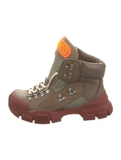 Pre-owned Gucci Gg Canvas Leather Hiking Boots In Brown