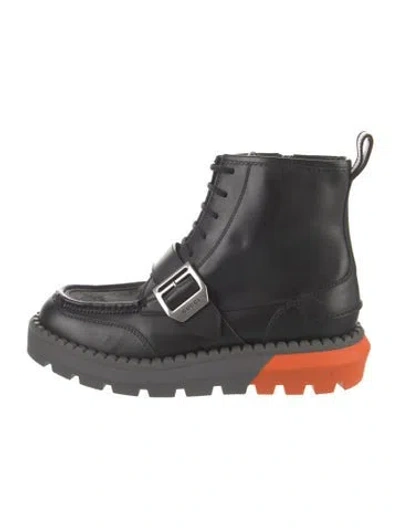 Pre-owned Gucci Gg Canvas Leather Lace-up Boots In Black