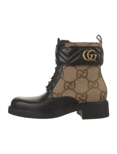 Pre-owned Gucci Gg Canvas Leather Lace-up Boots W/ Tags In Black