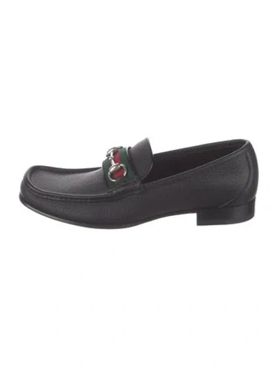 Pre-owned Gucci Gg Canvas Leather Loafers In Black