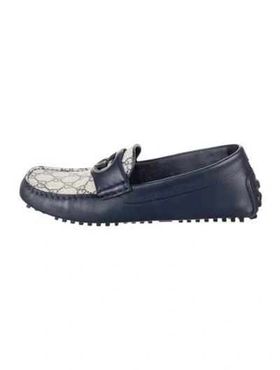 Pre-owned Gucci Gg Canvas Leather Loafers In Blue