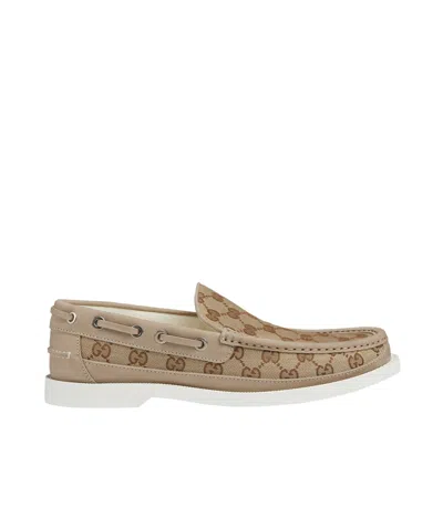 GUCCI GG CANVAS LEATHER LOAFERS