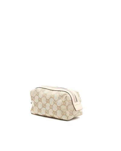 Gucci Gg Canvas Leather Pouch In Neutral