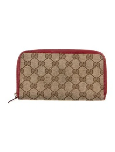 Pre-owned Gucci Gg Canvas Leather Round Zip Gg Canvas Continental Wallet In Brown