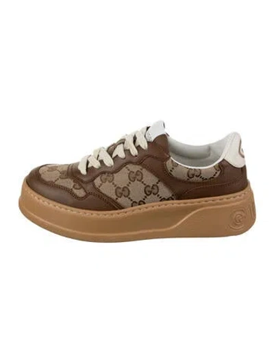 Pre-owned Gucci Gg Canvas Leather Sneakers In Brown