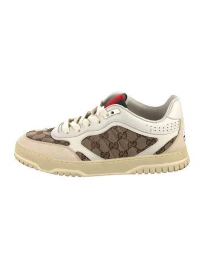Pre-owned Gucci Gg Canvas Leather Sneakers In Neutral