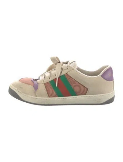 Pre-owned Gucci Gg Canvas Leather Sneakers In Neutral