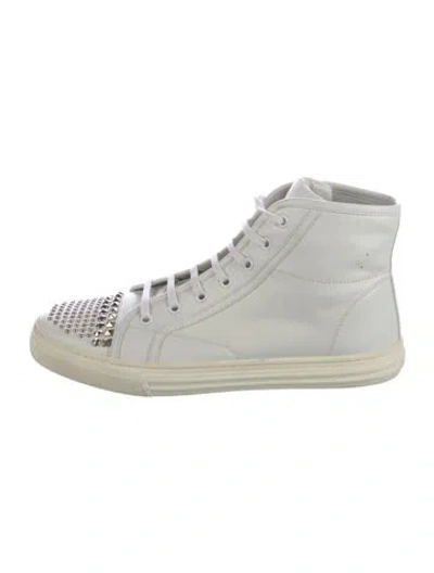 Pre-owned Gucci Gg Canvas Leather Sneakers In White