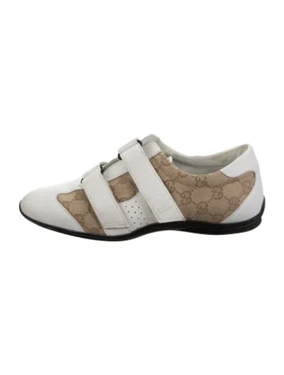Pre-owned Gucci Gg Canvas Leather Sneakers In White