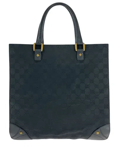 Gucci Gg Canvas Leather Tote Bag (authentic Pre-loved) In Blue