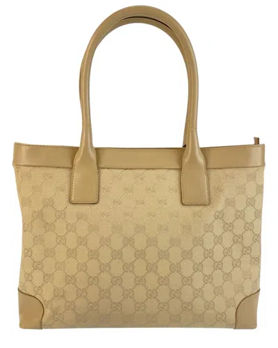 Gucci Gg Canvas Leather Tote Bag (authentic Pre-loved) In Brown