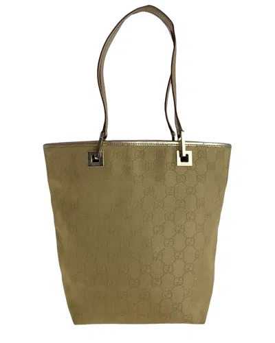 Gucci Gg Canvas Leather Tote Bag (authentic Pre-loved) In Brown