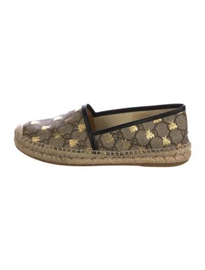 Pre-owned Gucci Gg Canvas Leather Trim Embellishment Espadrilles In Neutral